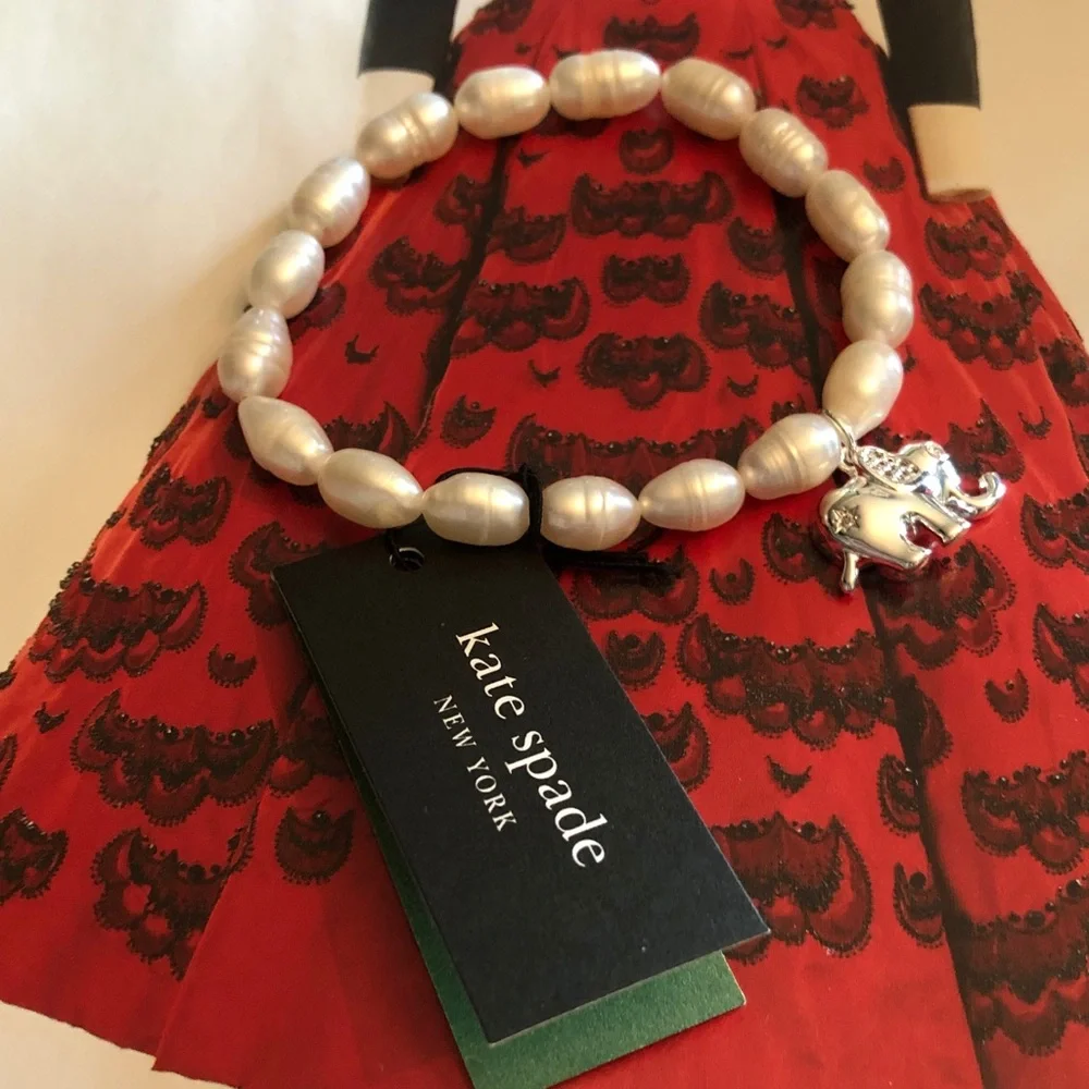 Authentic New/card kate spade  Freshwater Pearl Bracelet/Silver Elephant Charm - Picture 6 of 7